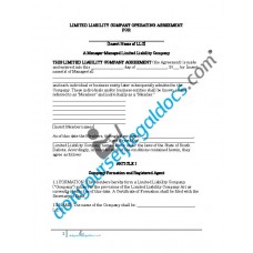 Limited Liability Company Operating Agreement - Manager Managed - South Dakota